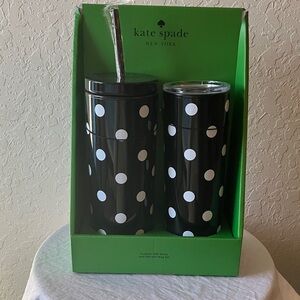 Kate Spade: NIB Black & White Polka Dot Tumbler Duo- Set of 2